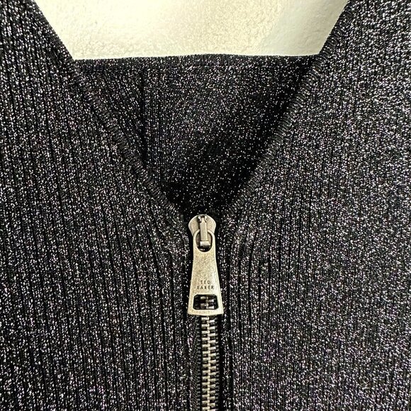 TED BAKER London Glitzia Square Neck Sleeveless Metallic Skater Dress in Black - Picture 11 of 13